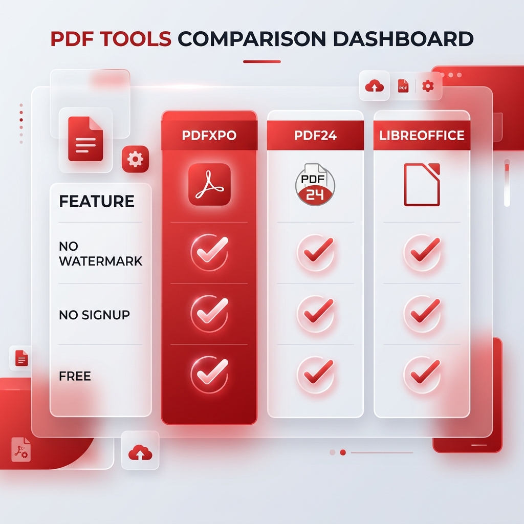 Comparison table of free PDF tools 2026