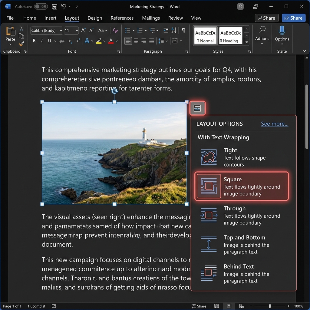 Word Text Wrapping Options